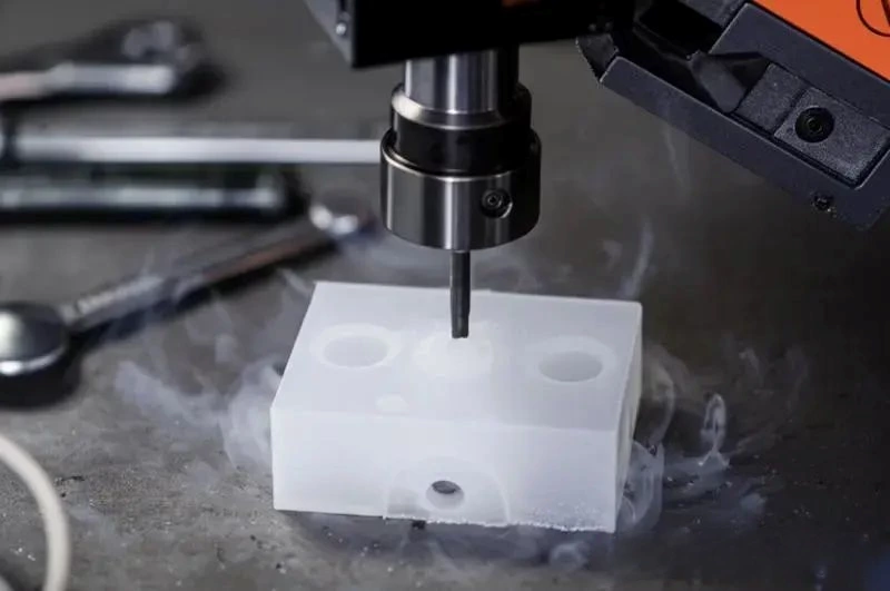 Cryogenic cooling applied during UHMWPE cutting process