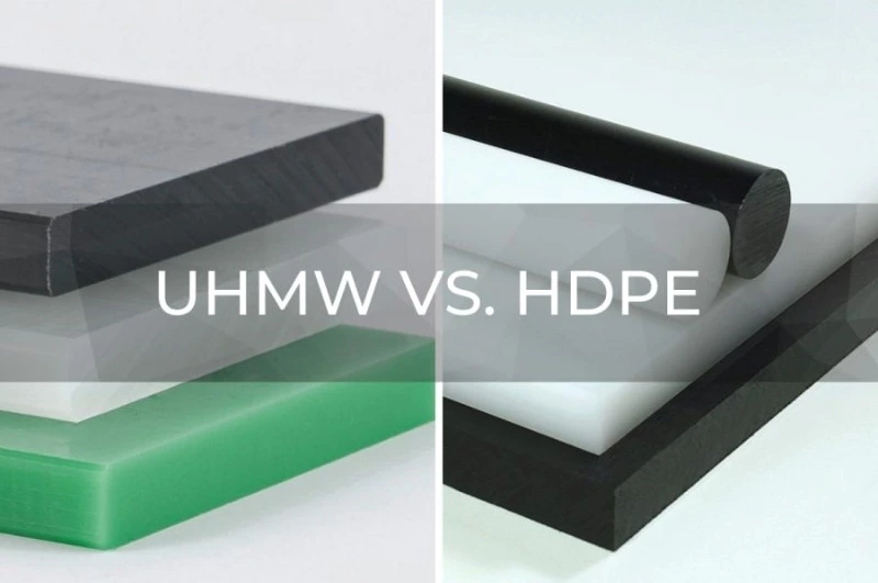 HDPE vs UHMWPE cut surface under soft lighting showing machining difference