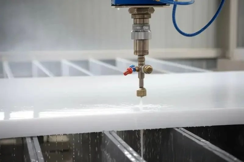 Industrial waterjet cutting thick UHMWPE with precise clean edges